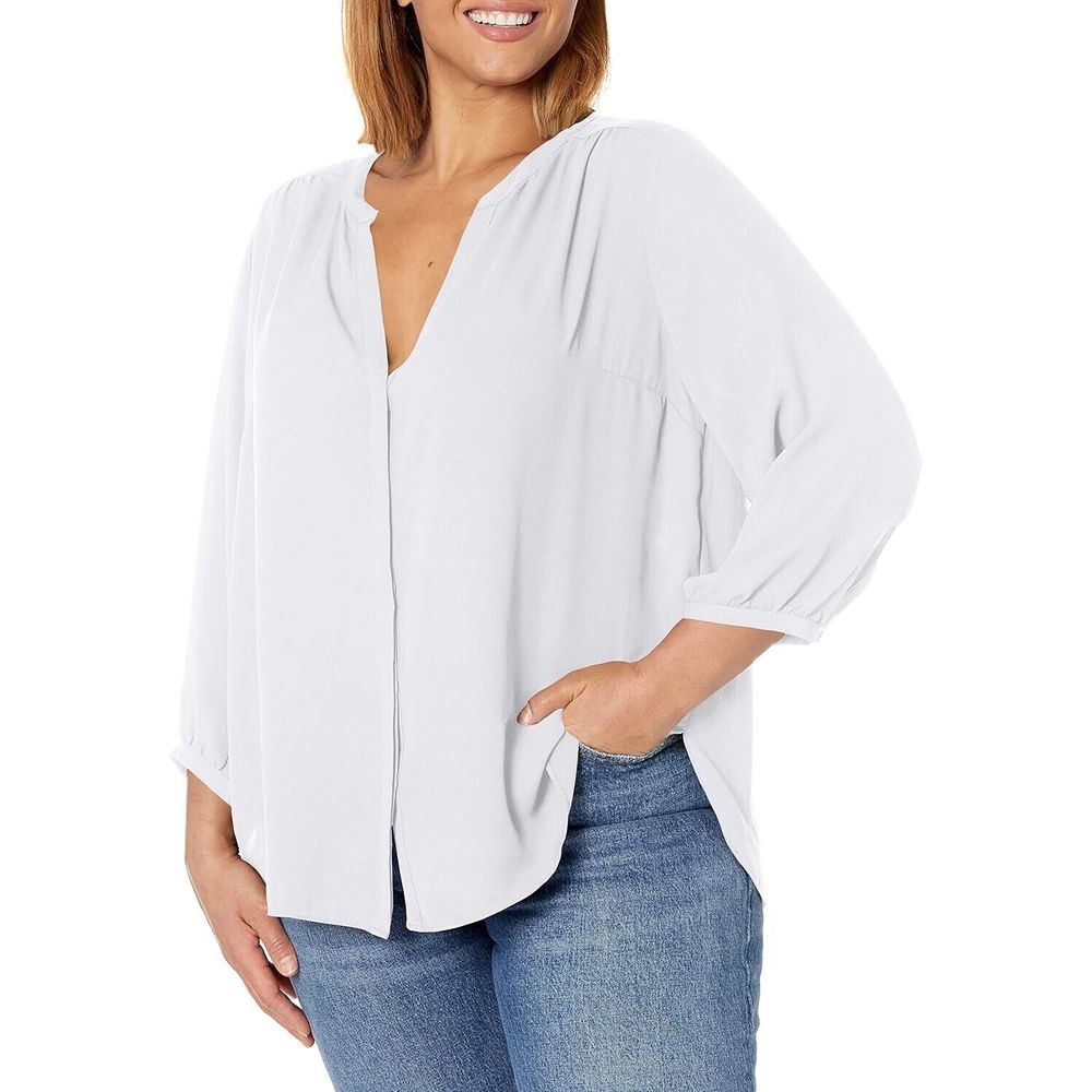 New NYDJ Sz 2X White Poly Crepe De Chine Pleated Back Beautiful Blouse Shirt Top
